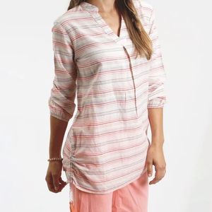 FRESH PRODUCE XL XXL Bright Coral Stripe EVA Tassel Boho Tunic Top Rainbow Multi